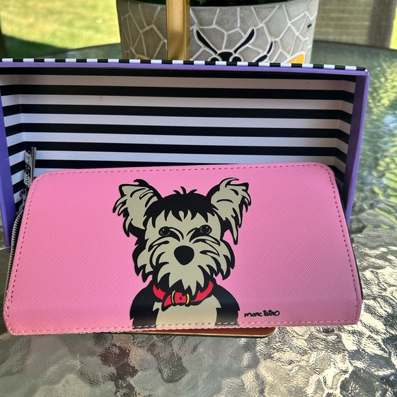 NWT-Marc Tetro Pink Dog Print Wallet Yorkshire Terrier - Picture 1 of 6